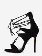 Romwe Black Open Toe Cutout Strappy Stiletto Sandals
