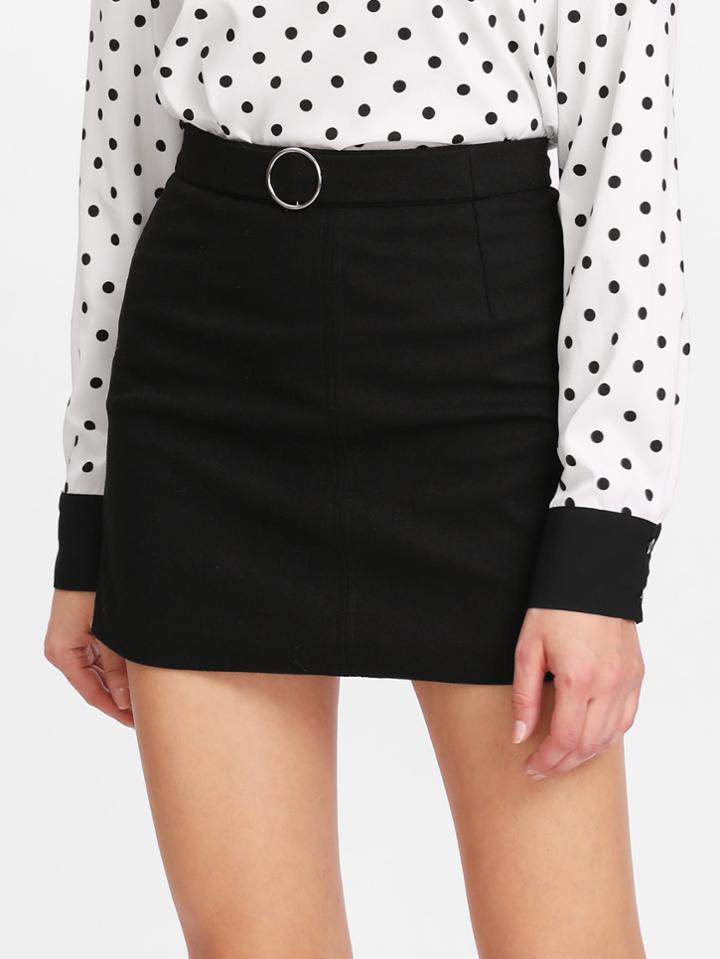 Romwe Ring Detail Zip Up Back Skirt