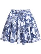 Romwe Elastic Waist Pastel Floral Print Skirt