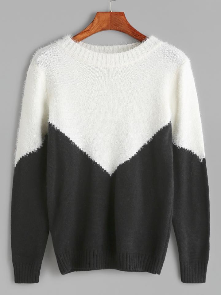 Romwe Black Contrast Ribbed Trim Sweater