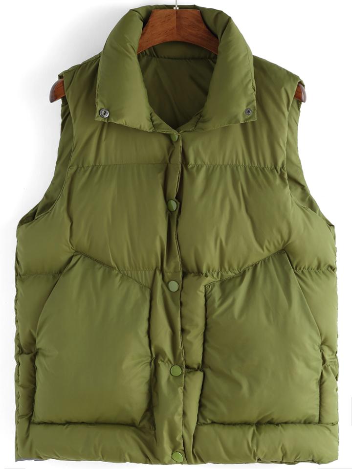 Romwe Lapel Buttons Pockets Army Green Vest