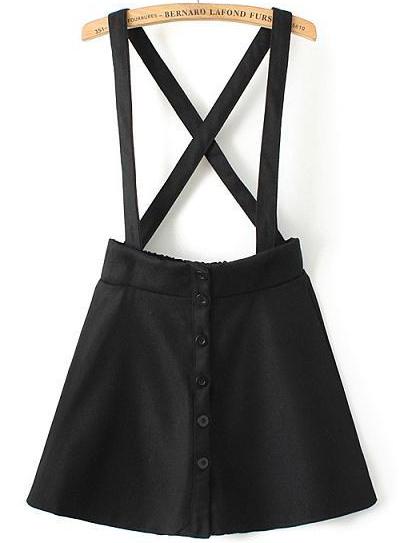 Romwe Black Strap Plaid Buttons Skirt