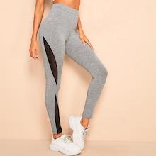 Romwe Contrast Mesh Marled Leggings