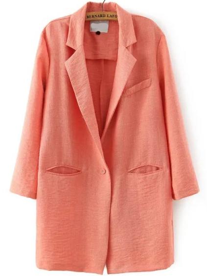 Romwe Notch Lapel Single Button Pink Blazer