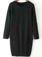 Romwe Round Neck Cable Knit Black Sweater Dress