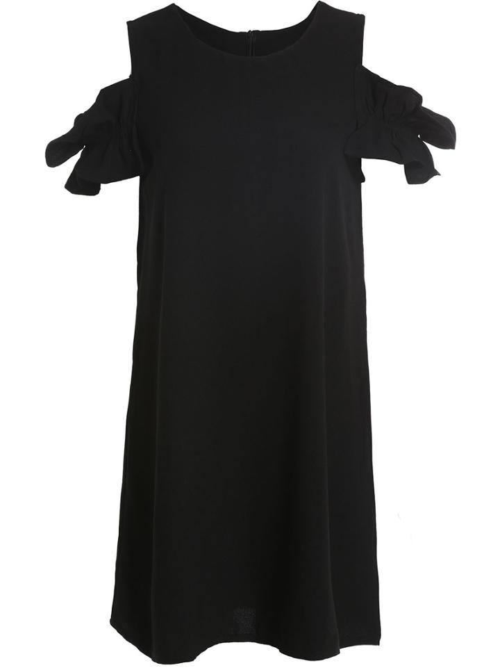 Romwe Open Shoulder Shift Black Top