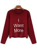 Romwe Round Neck Letter Embroidered Sweater