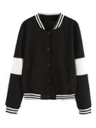 Romwe Black Color Block Single Breasted Baseball Jacket