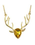 Romwe Yellow Rhinestone Deer Pendant Necklace