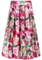 Romwe Elastic Waist Floral Pleated Apricot Skirt