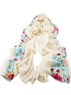 Romwe Beige Flower Printed Boho Style Wide Cotton Scarf For Ladies