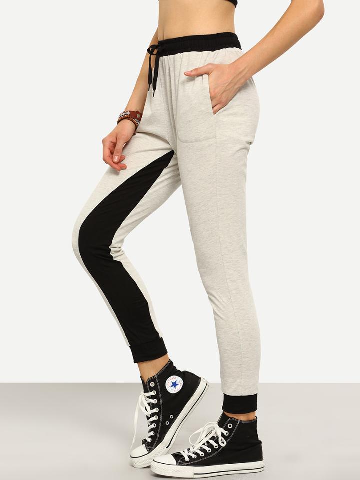 Romwe Multicolor Tie Waist Pocket Pants