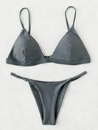 Romwe Hook Back Triangle Bikini Set