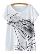 Romwe White Short Sleeve Bird Print Casual T-shirt
