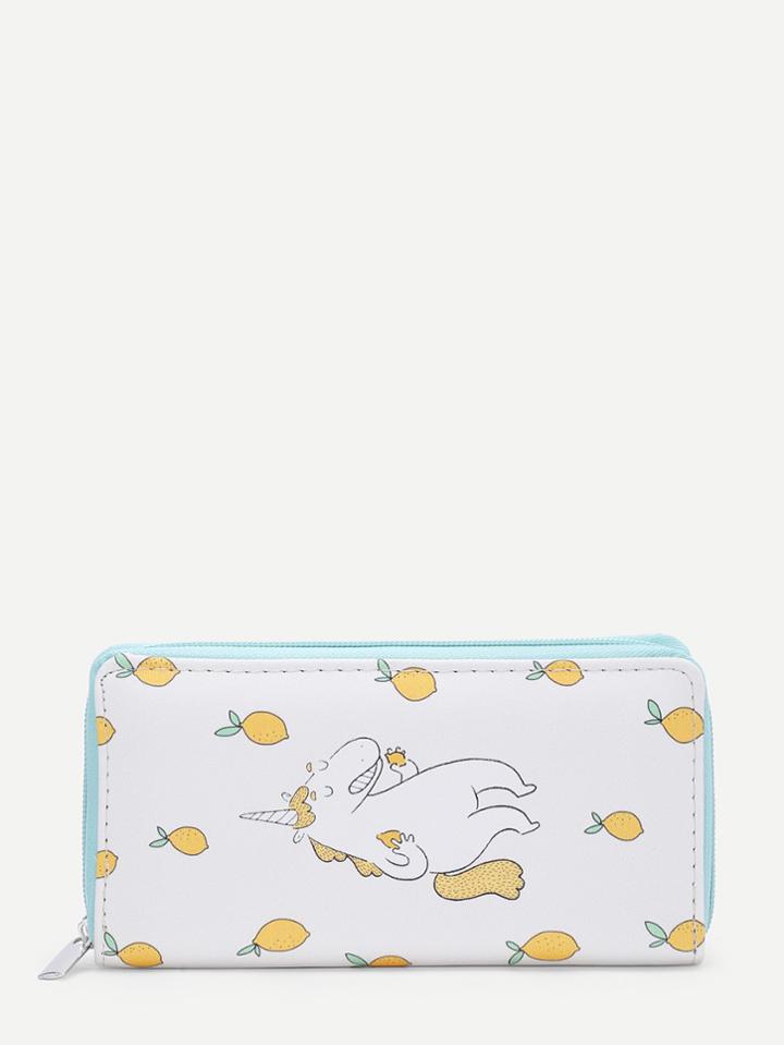 Romwe Horse & Lemon Print Pu Purse