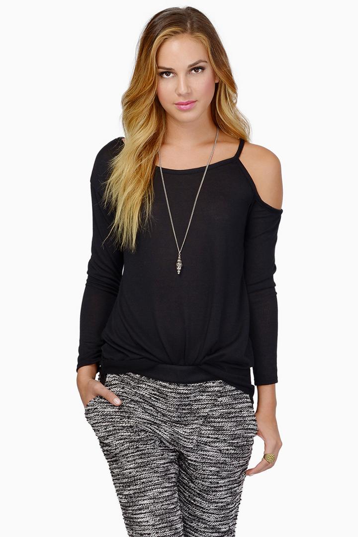 Romwe Off-shoulder Strap Black T-shirt