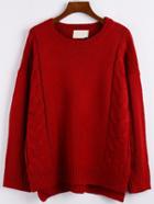Romwe Dip Hem Cable Knit Red Sweater