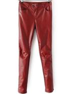 Romwe Leather Thicken Red Pant
