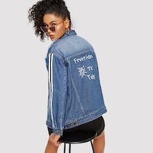 Romwe Striped Sleeve Letter Print Destroyed Jacket