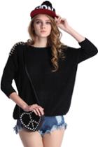 Romwe Riveted Batwing Sleeves Black Jumper