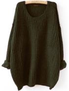 Romwe Olive Green Drop Shoulder Textured Sweater