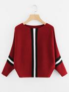 Romwe Contrast Striped Panel Ribbed Sweater
