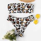 Romwe Leopard Bandeau With High Waist Bikini Set