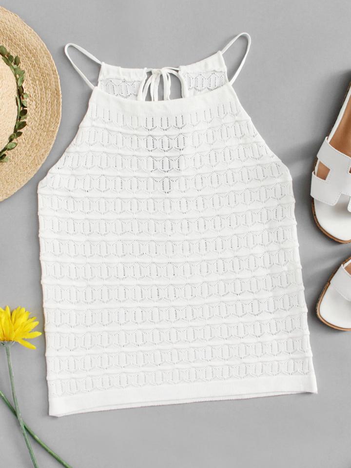 Romwe Tie Back Hollow Knit Top