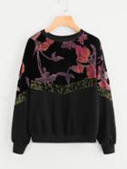 Romwe Cut And Sew Floral Sweatshirt