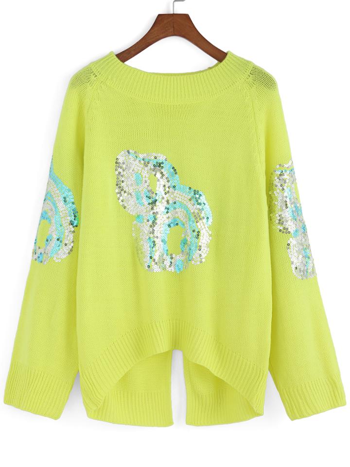 Romwe Sequined Slit Back Sweater