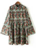 Romwe Bell Sleeve Florals Shift Dress