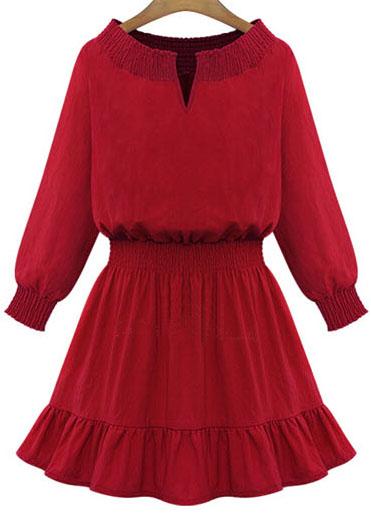 Romwe V Neck Flouncing Red Dress