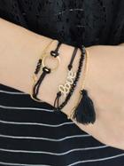 Romwe 5pcs/set Chain With Black Tassel Love Letter Charm Bracelets