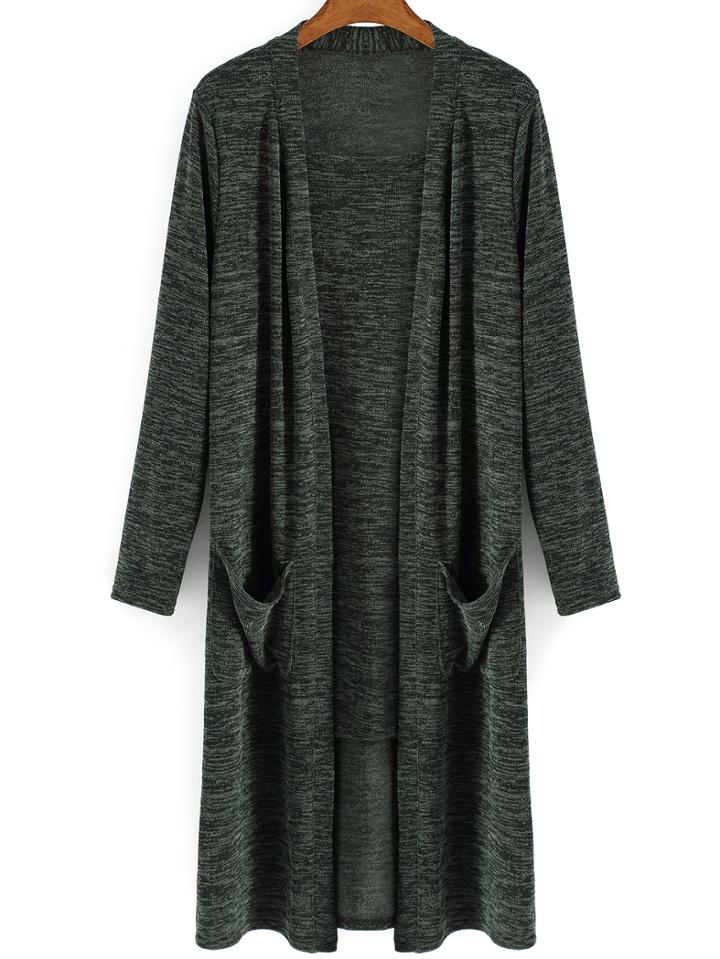 Romwe Pockets Long Green Sweater