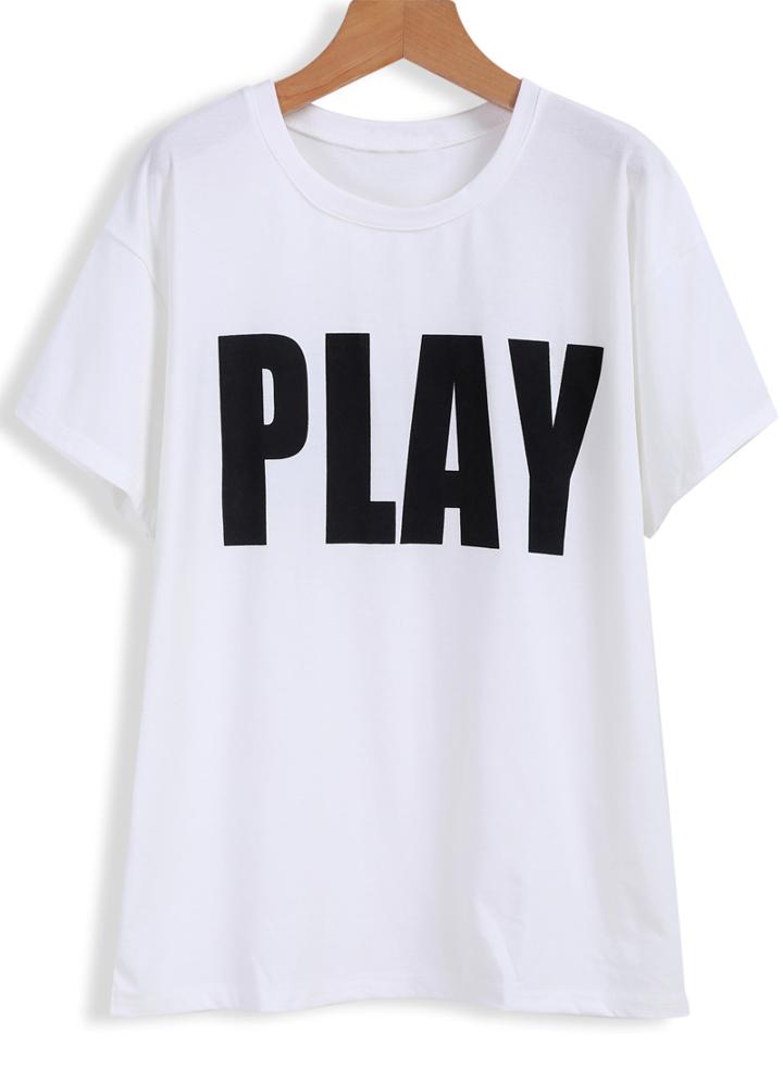 Romwe Lettter Print White T-shirt