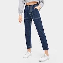 Romwe Pocket Patched Contrast Stitch Jeans