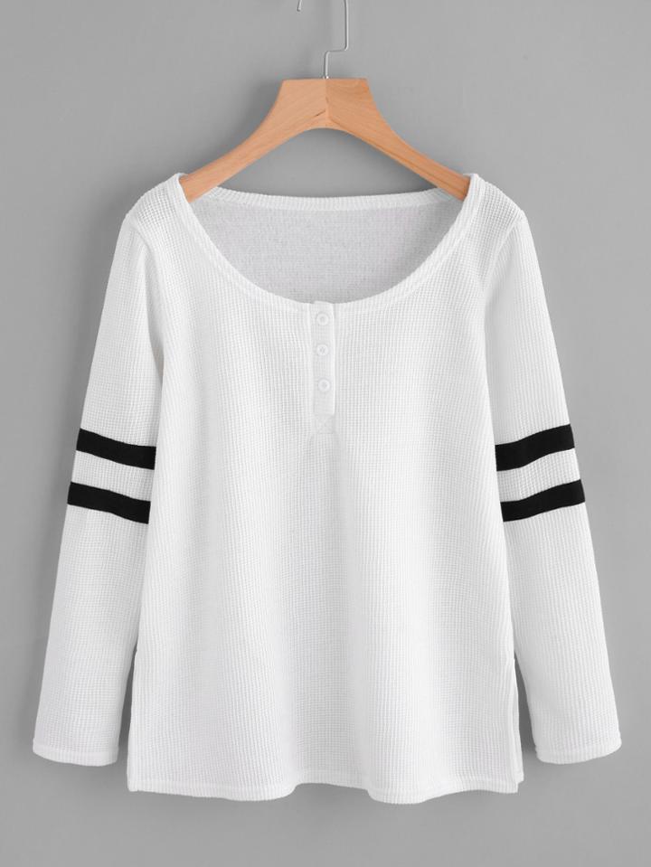 Romwe Varsity Striped Textured T-shirt