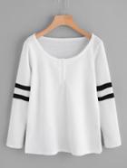 Romwe Varsity Striped Textured T-shirt