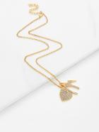 Romwe Rhinestone Heart & Flash Pendant Chain Necklace
