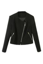 Romwe Zippered Sheer Black Casual Jacket