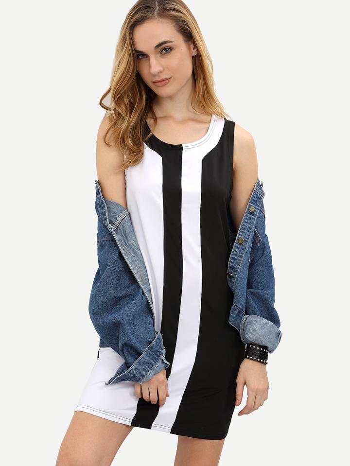 Romwe Contrast Sleeveless Shift Dress