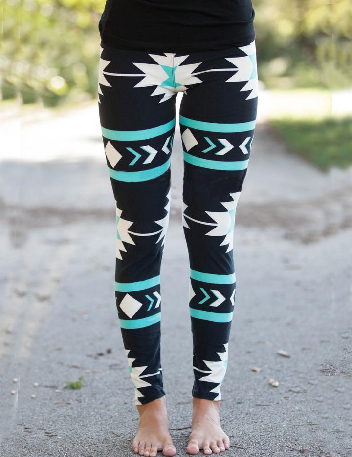 Romwe Multicolor Geometric Print Leggings