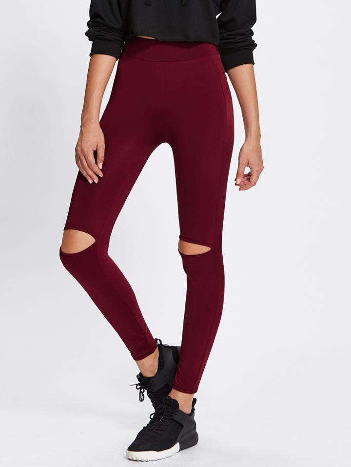 Romwe Knee Cutout Leggings