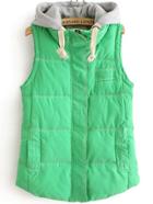 Romwe Hooded Sleeveless Pockets Green Coat