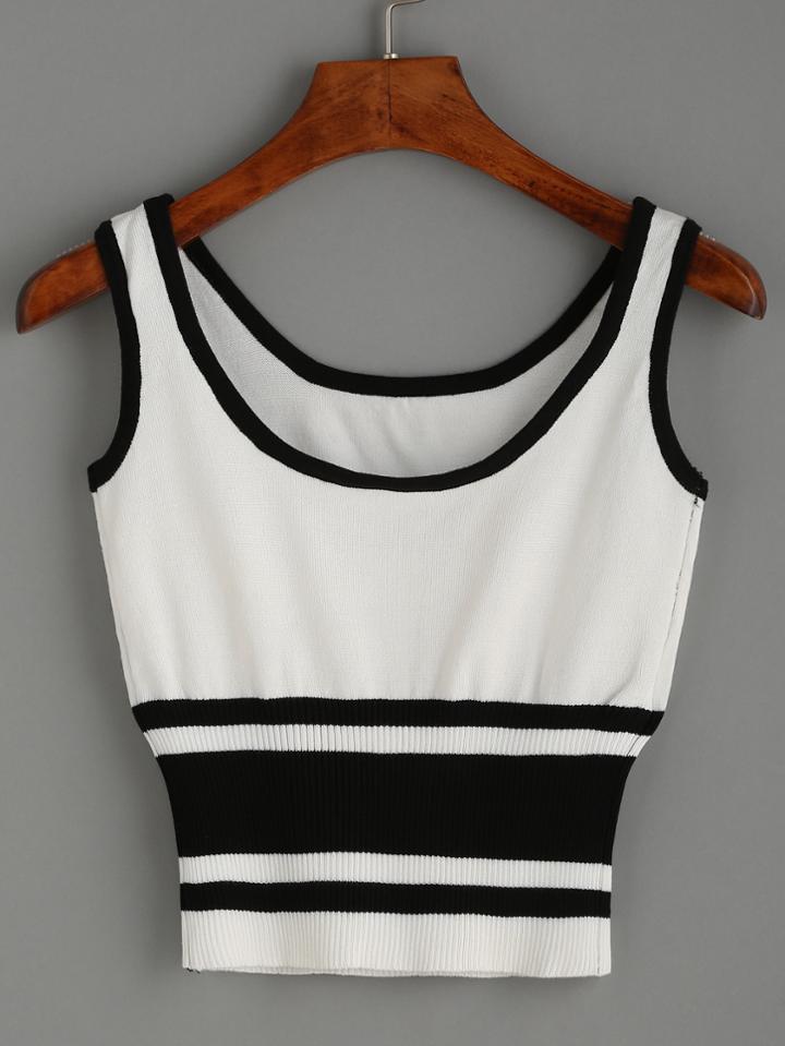 Romwe Contrast Striped Knit Tank Top