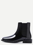 Romwe Black Patent Leather Point Toe Studded Chelsea Boots