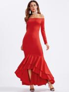 Romwe Layered Flounce Hem Off Shoulder Fishtail Dress