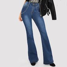 Romwe Beaded Decoration Faded Wash Flare Leg Jeans