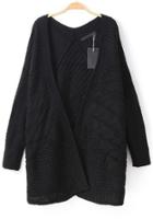 Romwe Cable Knit Loose Black Cardigan