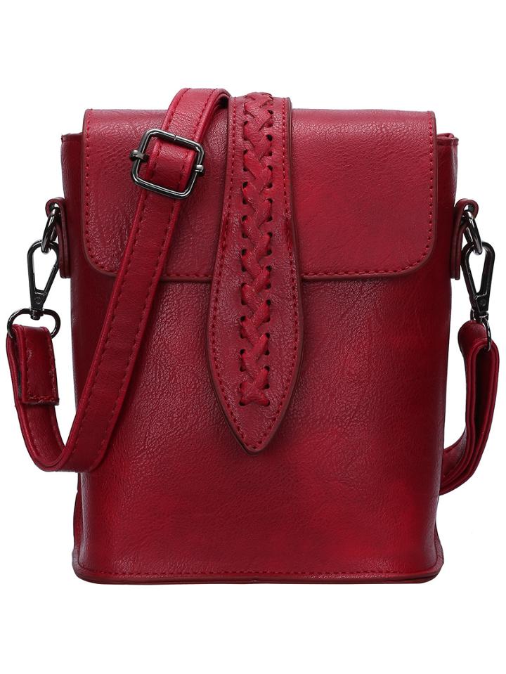 Romwe Burgundy Magnetic Plait Pu Bag